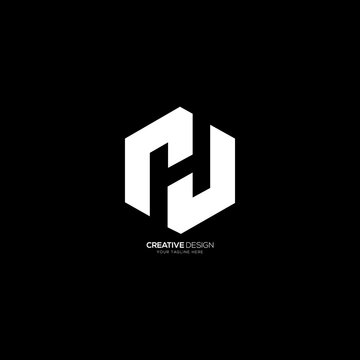 letter C J H negative space hexagon logo