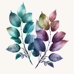 Watercolor foliage with blue and violet purple colour illustration isolated on white background. Generative AI.