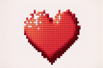 Fototapeta na wymiar Red heart pixel art style isolated on white background. Generative AI.