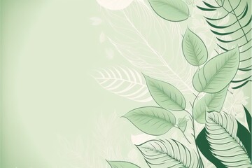 Fototapeta na wymiar Green foliage and flower drawing illustration. Generative AI.