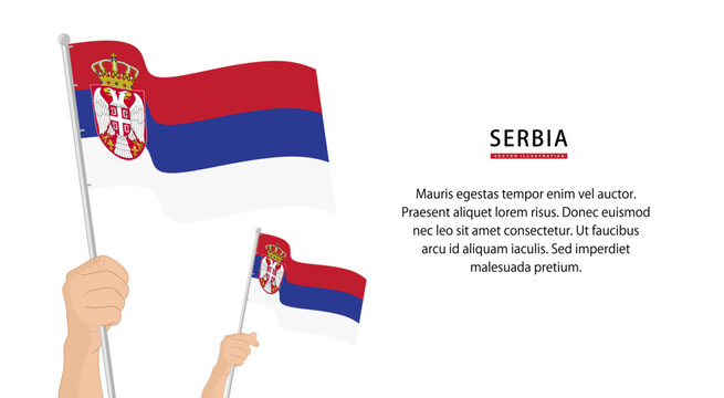 Hand holding Serbia flag. Illustration in flat style. Waving flag of Serbia isolated. vector illustration