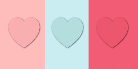 Set of pastel pink and red soft 3D heart shape frame design