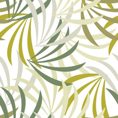Flat palm leaves seamless pattern vector. Abstract jungle branches floral backdrop. Botanical illustration. Tropical plants wallpaper, background, fabric, print, wrapping paper, package design.