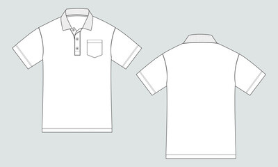 Short sleeve Polo shirt  technical drawing fashion  flat sketch vector illustration template front and back view. apparel dress design mock up polo tee.