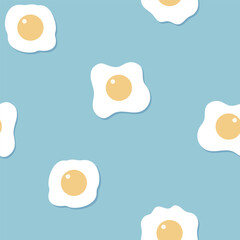 seamless breakfast repeat pattern with egg in blue background cute lovely style, flat vector illustration design