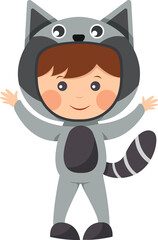 Happy child is wearing Raccoon animal costumes