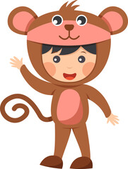 Happy child is wearing Monkey animal costumes