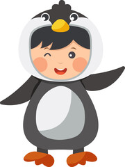 Happy child is wearing Penguin animal costumes