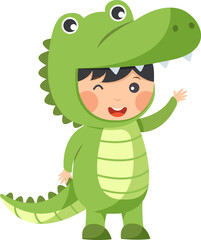 Happy child is wearing Crocodile animal costumes