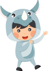 Happy child is wearing Rhinoceros animal costumes