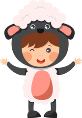 Happy child is wearing Sheep animal costumes