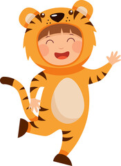 Happy child is wearing Tiger animal costumes