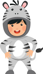 Happy child is wearing Zebra animal costumes