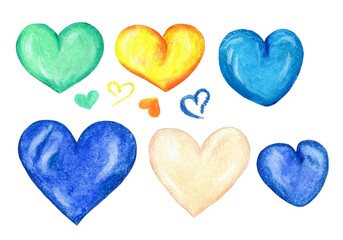 Hand Drawn Pastel Hearts Set. Wedding, Valentine's Day And Mother's Day Concept.