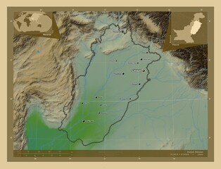 Punjab, Pakistan. Physical. Labelled points of cities