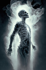 Ghost skeleton in cigarette smoke. Generative AI.