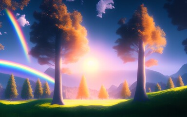 Rainbow Landscape, Generative AI Illustration