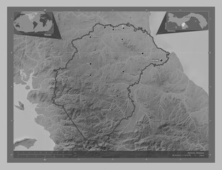 Herrera, Panama. Grayscale. Labelled points of cities