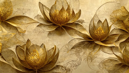 Luxurious background design with golden lotus. Generative Ai