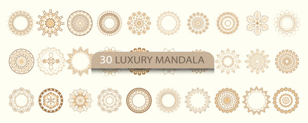 Fototapeta premium Mandala vector design element. golden round ornaments. decorative flower pattern. stylized floral chakra symbol for meditation yoga logo. 30 piece mandala.