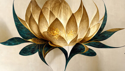 Luxurious background design with golden lotus beautiful flower. Generative Ai