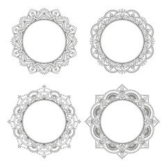 Set of Ornate frame isolated on white background. Round floral ornament. Design for label, photo...