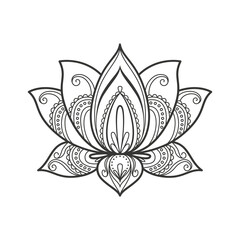 Sacred Lotus flower. Decorative ornament for coloring book. Illustration on transparent background