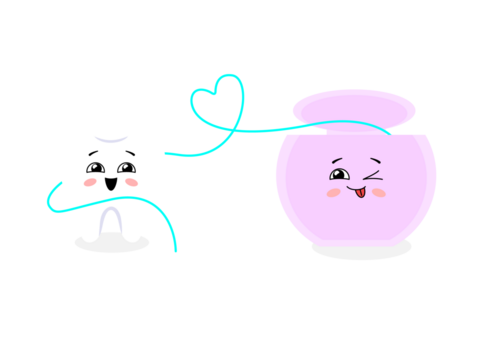 tooth and dental floss. Kawaii happy characters. Illustration on transparent background - Powered by Adobe