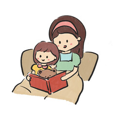 A woman reading a book with her daughter