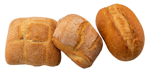 Loaves of Italian bread, three buns of different shape