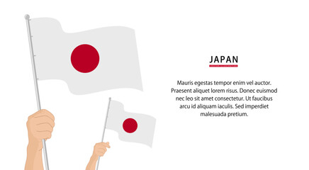 Hand holding Japan flag. Illustration in flat style. Waving flag of Japan isolated. vector illustration