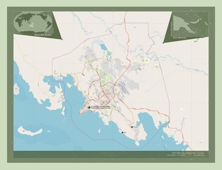 Port Moresby, Papua New Guinea. OSM. Labelled points of cities