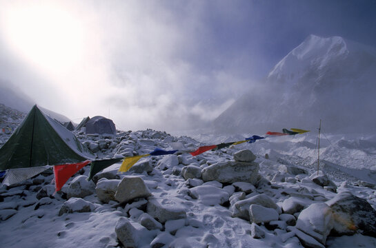 Advance Basecamp in Snow and Fog,  Tibet