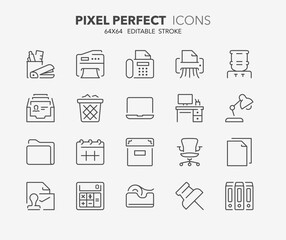 office supplies thin line icons