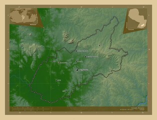 Caazapa, Paraguay. Physical. Labelled points of cities