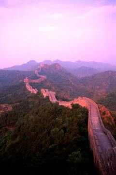 Colorful sunset at the great Wall of China in Jinshanling