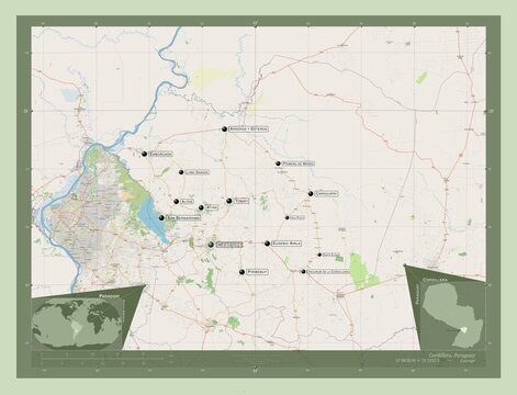 Cordillera, Paraguay. OSM. Labelled points of cities