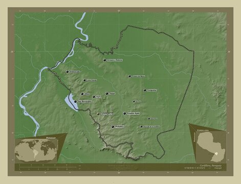 Cordillera, Paraguay. Labelled points of cities