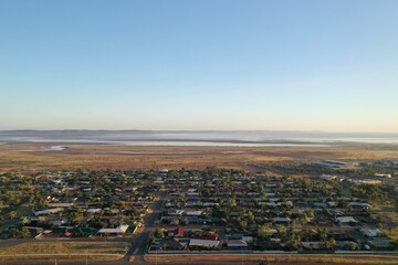 A bird eye view of the red soil town