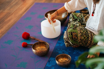 Tibetan singing bowl in sound therapy