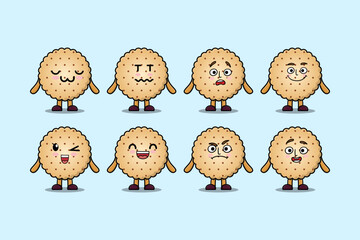 Set kawaii Cookies cartoon character with different expressions cartoon face vector illustrations