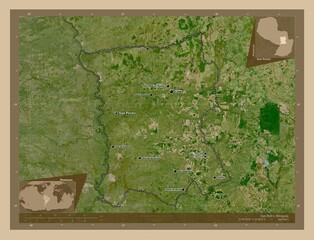 San Pedro, Paraguay. Low-res satellite. Labelled points of cities