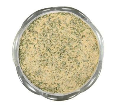 Tzatziki Seasoning, Mix In Glass Bowl Isolated On White, Top View