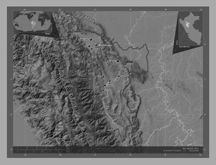 San Martin, Peru. Bilevel. Labelled points of cities