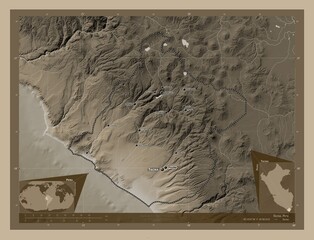 Tacna, Peru. Sepia. Labelled points of cities