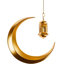 Golden moon and islamic lantern cutout