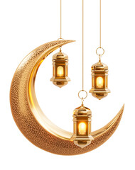 Golden moon and islamic lantern cutout