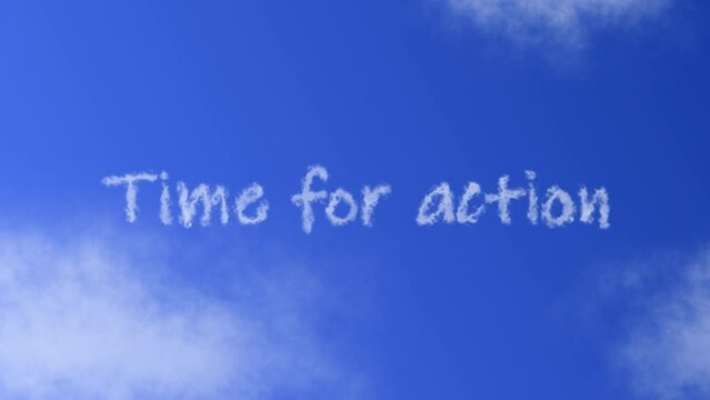 Time for action Text or Word with Cloud Effect Symbol Animation on Blue Sky