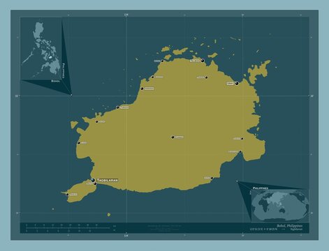 Bohol, Philippines. Solid. Labelled points of cities