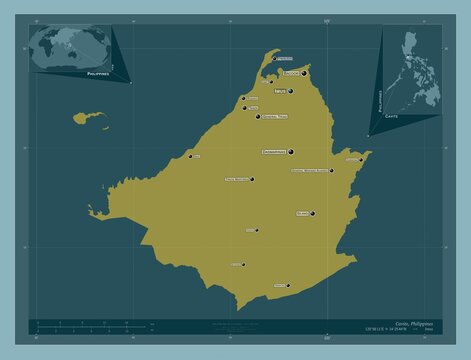 Cavite, Philippines. Solid. Labelled points of cities